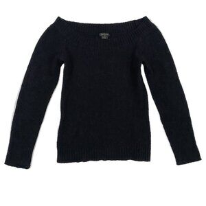 2000s f21 black wide neck off the shoulder sweater